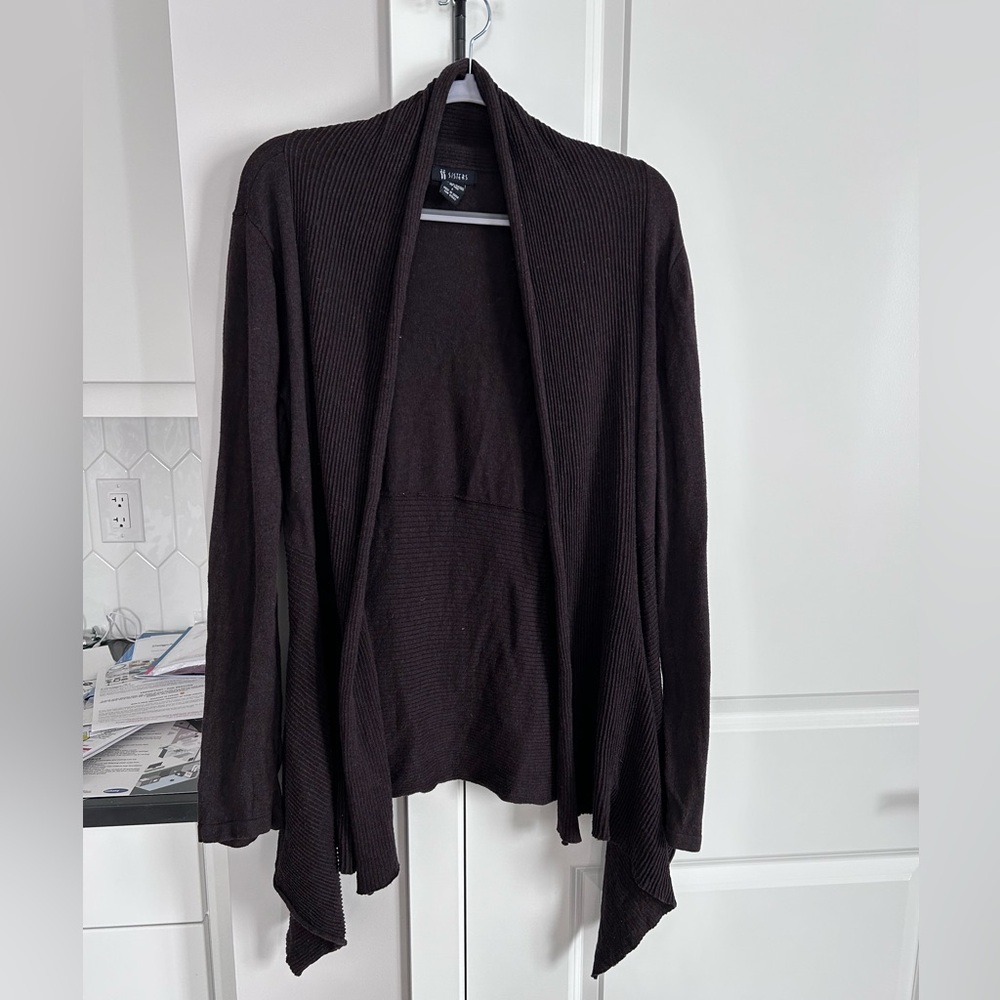 Sisters Brown Boho Open-Front Draped Waterfall Cardigan Sweater Cozy Layering